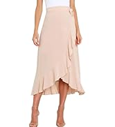 スカート yuraI'or Irregular hem Wrap Skirt Amazon.com: IDOPIP Womens Ruffle Wrap Skirt High-Low Hemline